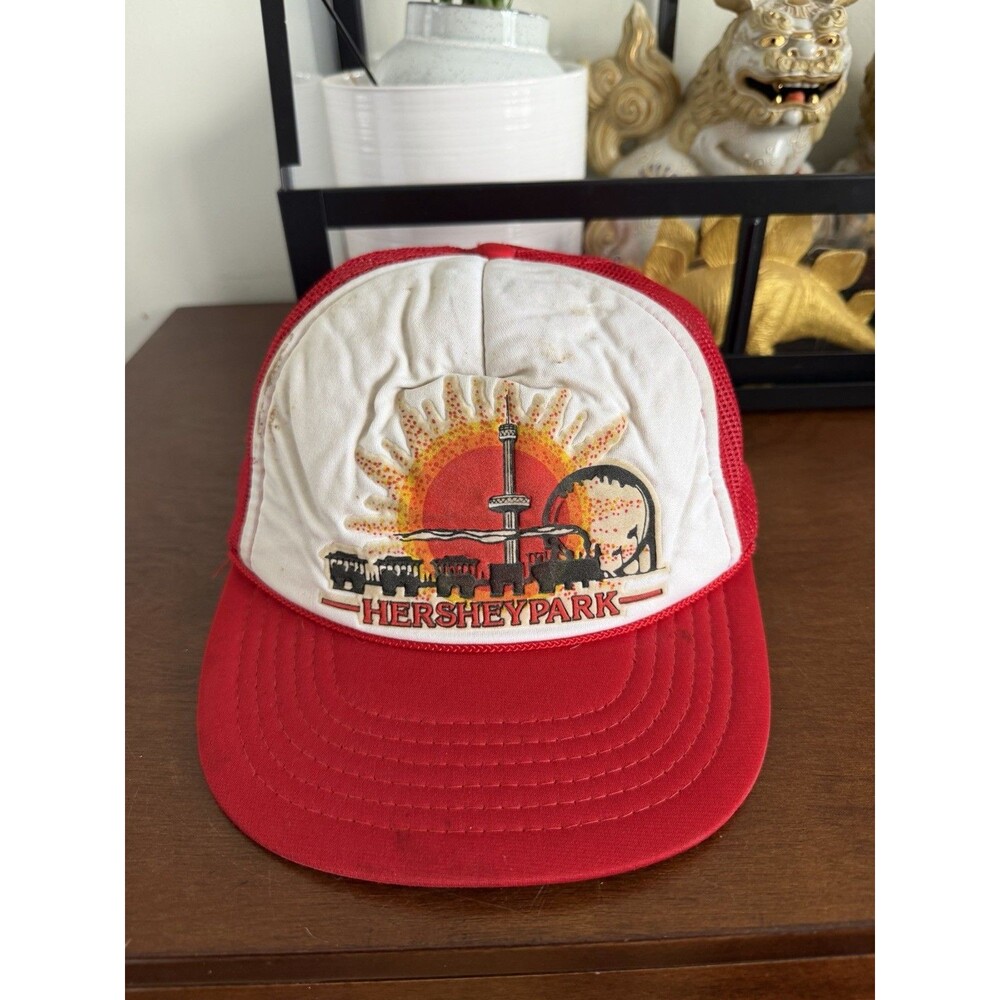 Vtg 80s Hershey's Chocolate Park Snapback Hat Candy Park Red Trucker Dad Rope